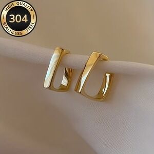 Gold Geometric Rectangle Hoop Earrings 304 Stainless Steel Minimalist Huggies